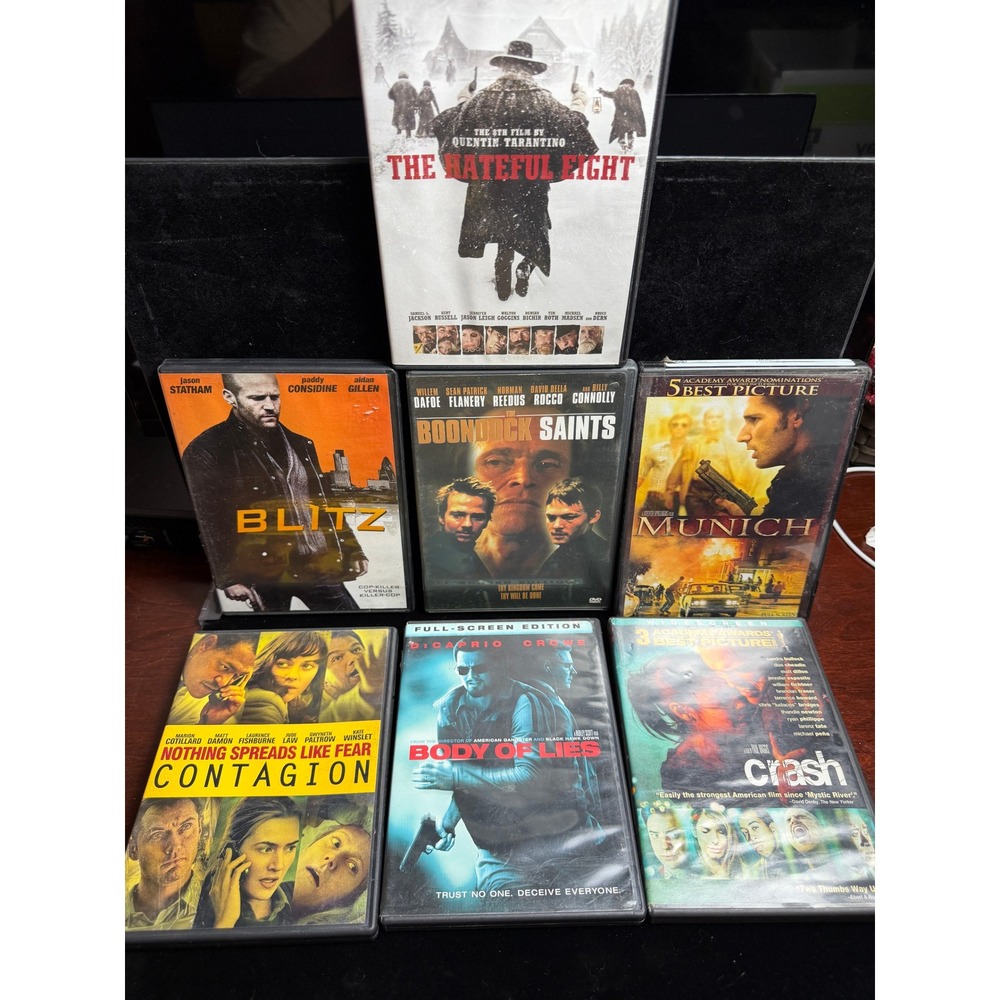 Action Thriller DVD Lot Hateful Eight Boondock Saints Munich Blitz Contagion 7pc